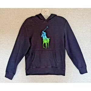 Polo Ralph Lauren Ombre Hoodie Youth Boys Large 14-16 Big Pony Logo Blue Fleece